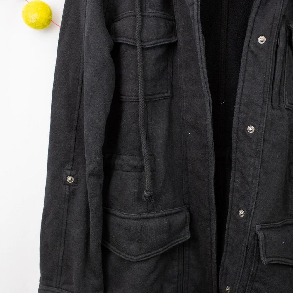 Hurley Black Sweatshirt Jacket Detachable Hood Snap Up Shacket Small Women's - Picture 2 of 6